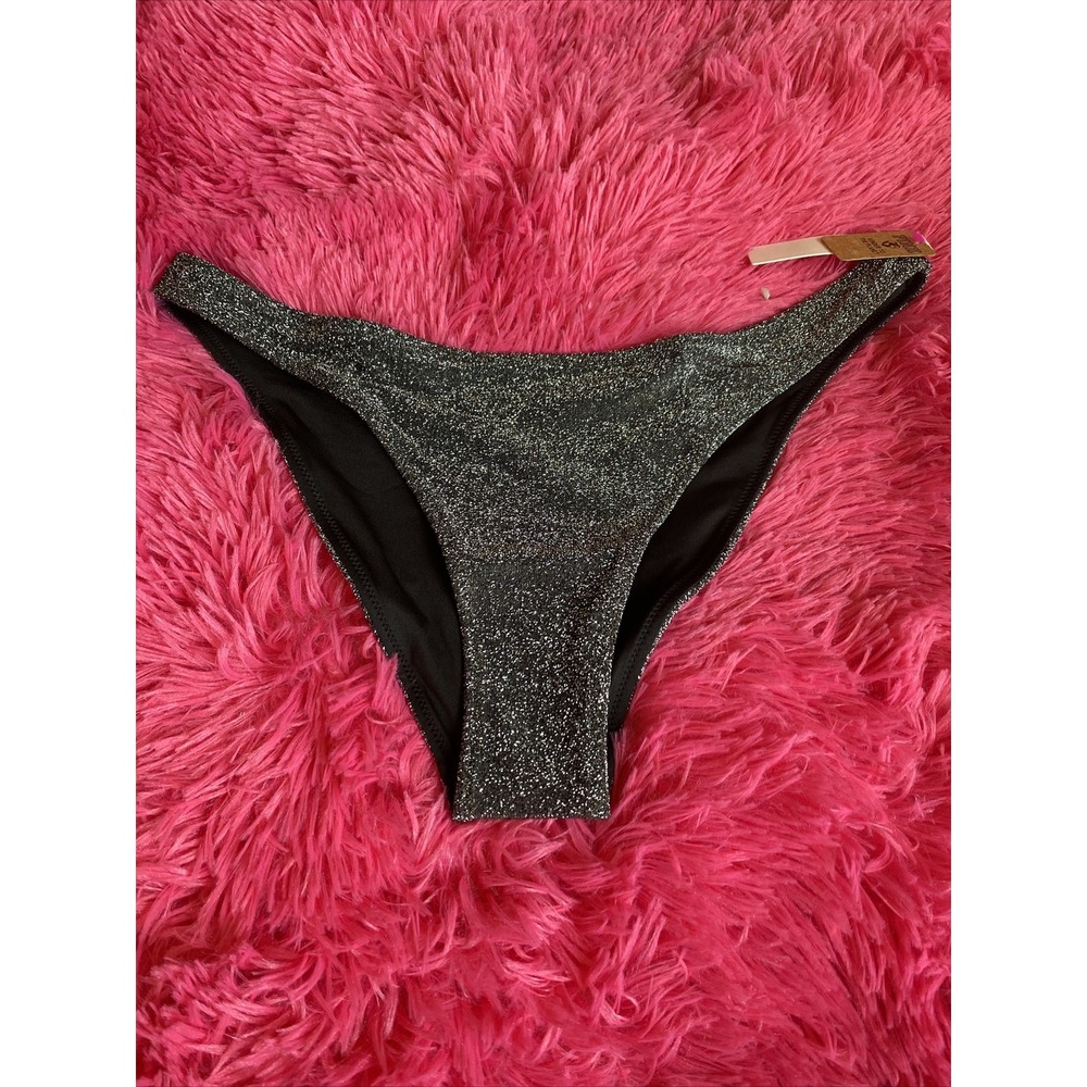 Victorias Secret Swim BRAZILIAN Bikini Bottom Shimmer Sexy‎ Black Size Medium